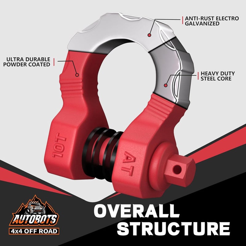 AUTOBOTS D Ring Shackles 80,000 Lbs Break Strength Heavy Duty 3/4” Clevis Shackle with 7/8 Pin for Tow Strap, Winch, Off-Road Recovery Towing Shackles (2 Pack) Red - Image 5